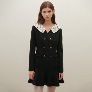 [N배송][샤틴] 니트 탈부착 카라 원피스 O254T607