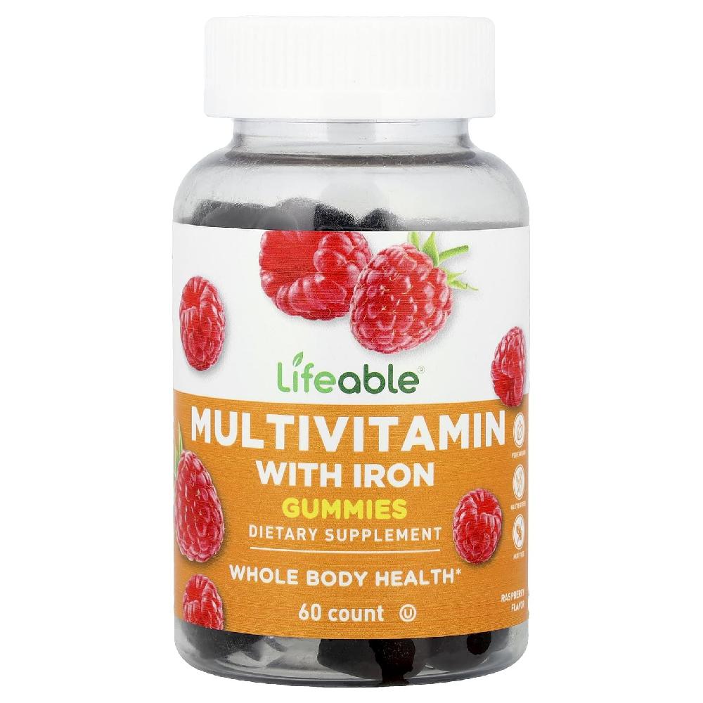 라이퍼블 종합<b>비타민</b> 철분 함유 Multivitamin Iron 라즈베리 <b>구미</b>젤리 <b>60</b>개