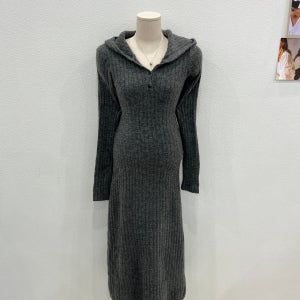 후드 버튼 몸매보정 라인 슬림핏 맥시롱 니트 워머 골지 원피스