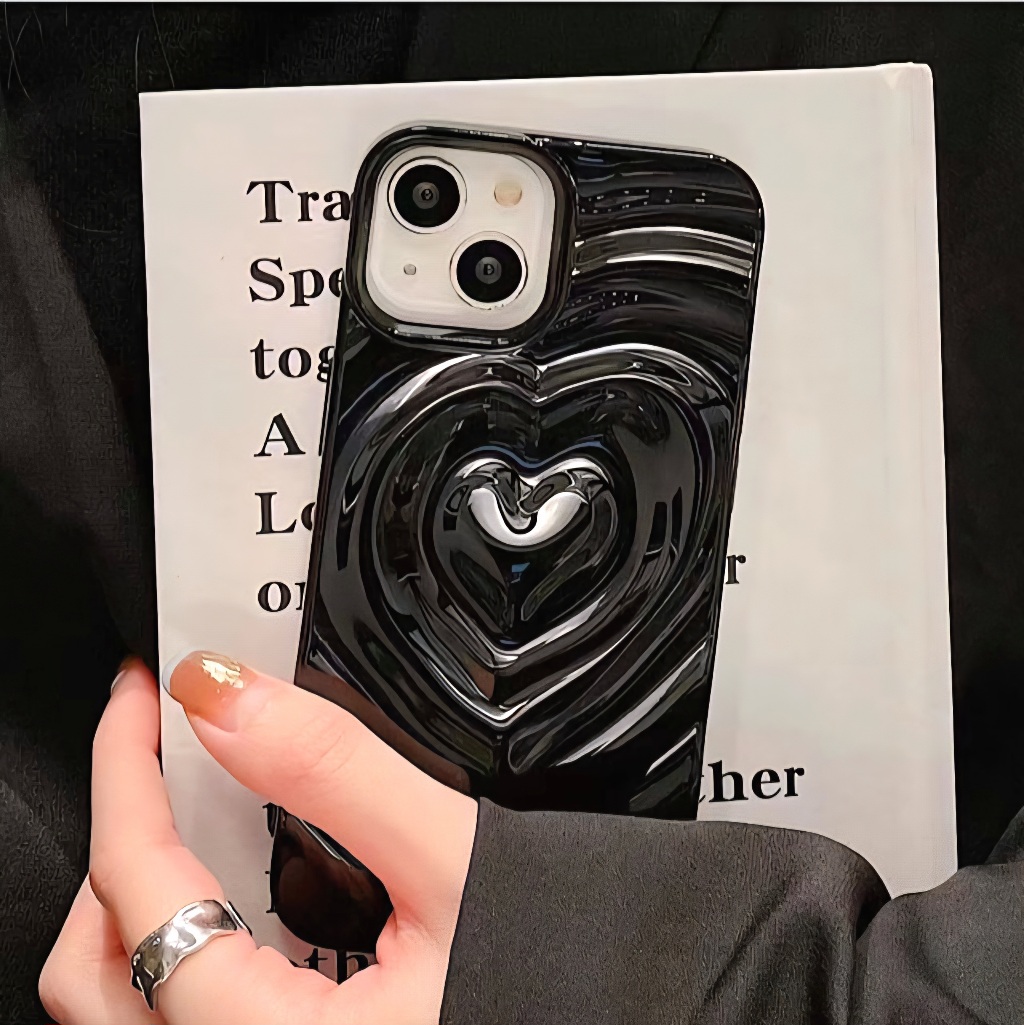 아이폰하트케이스 입체 물결 블랙, 아이폰14 프로