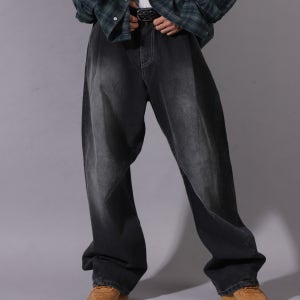 인시전 커브드 핀턱 벌룬데님 와이드데님 벌룬핏 흑청 중청