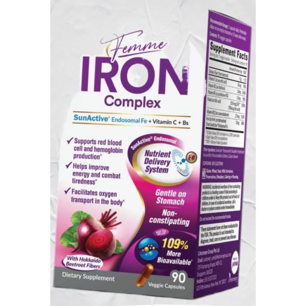 LABO <b>뉴트리션</b> <b>팜</b> 아이언 엔도솜 SunActve 비자극성 15mg 피 생성용 비건 부드러운 금속 맛 없음 유발하지 않음 민감한 위에 적합