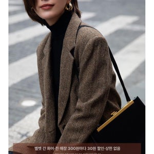 여성 테일러드 오버핏 양모 자켓 빈티지 정장 블레이저 레트로 스타일 헤더브라운 헤링본 X A