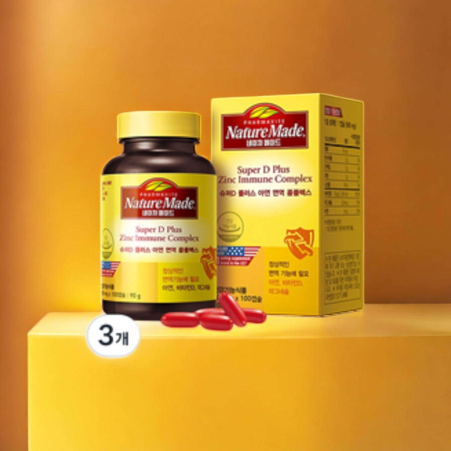 네이처메이드 <b>슈퍼D 플러스 아연 면역 콤플렉스</b> 피부건강 세포재생 100정 3개