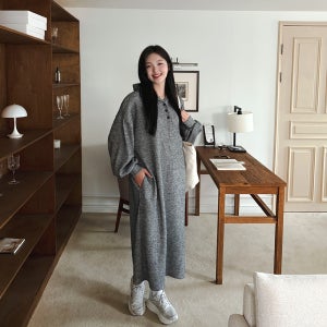 [55-120] 빅사이즈 후드 골지 니트 원피스 여성 빅사이즈 여자 플러스사이즈 어거스트플랜