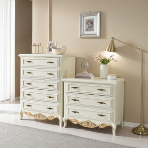 라빈 엔틱 서랍장 세트 3단+5단 안방 옷 서랍장 와이드 서랍 체스트 낮은 높은 나무