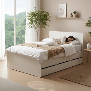 2단 서랍 침대 헤드 서랍형 침대프레임 높은 수납 베드 Q(퀸), 그레이화이트