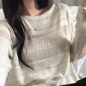 몬드 펀칭 시스루 유넥 루즈핏 레이어드 이너 기본 긴팔 니트 티셔츠 (3color)