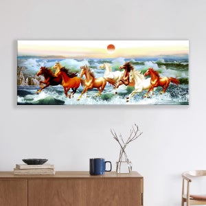 일출군마도 인테리어 와이드 캔버스 액자 대형 벽걸이 그림 133x50cm / 말 04