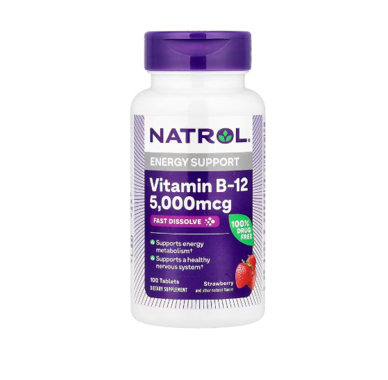 <b>나트롤</b> 비타민 B12 빠른용해 딸기 5,000mcg 100정 Natrol <b>시아노코발라민</b>