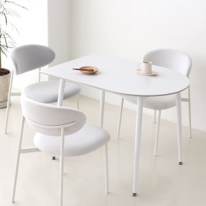 크림 반원 테이블 2인용 4인용 저소음 포세린 세라믹 반타원 식탁 1000mm, 화이트프레임