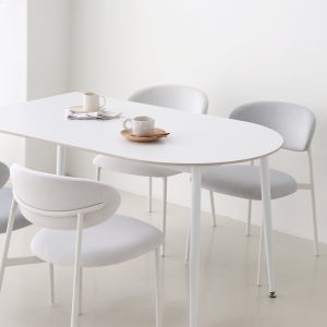크림 반원 테이블 2인용 4인용 저소음 포세린 세라믹 반타원 식탁 1200mm, 화이트프레임