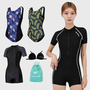 아쿠아티카 여성 원피스 실내 수영복 3부 아쿠아로빅 3종 세트