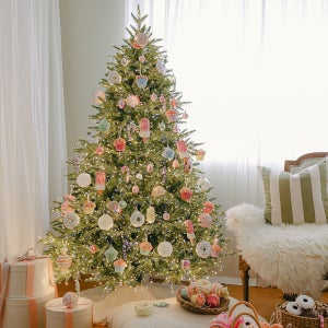 윈터스케치 크리스마스 트리 풀세트 대용량 핑크 캔디 오너먼트 지네 전구 포함