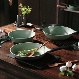 1+1 통주물 프라이팬 인덕션 IH용 올리브 그린 2종(28CM 궁중팬+28CM팬)