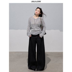 리본백니트 데님팬츠 빅사이즈 투피스 여성 캐주얼 세트