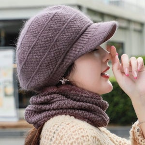 여자 고급 니트 방한 모자 토끼털 중년 여성 벙거지