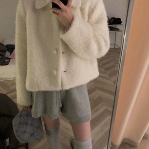 따뜻한 무드 퍼 크롭 자켓 가을 겨울 투톤 셋업 자켓 포근한 데일리 아우터