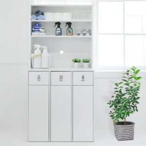 E0자재 가정용 업소용 사무용 재활용 분리수거함 3칸 70L, 잉글리쉬월넛 (ST9656)