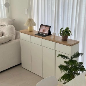 E0자재 가정용 업소용 사무용 재활용 분리수거함 4칸 70L, 슬림형 네츄럴오크 (MN2075)