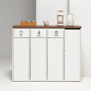 E0자재 가정용 업소용 사무용 재활용 분리수거함 4칸 70L, 잉글리쉬월넛 (MN1872)
