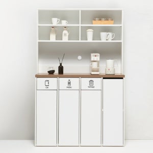 E0자재 가정용 업소용 사무용 재활용 분리수거함 4칸 70L, 잉글리쉬월넛 (MN1873)