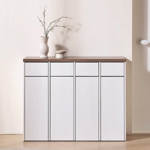 E0자재 가정용 업소용 사무용 재활용 분리수거함 4칸 70L, 잉글리쉬월넛 (MN2039)