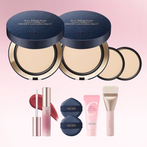 [더블구성]에이지투웨니스 벨벳 래스팅 팩트 14g 본품2+리필2 (+립볼류머,스패출러 브러쉬, 레더퍼프2매,톤업베이스6ML) (SPF50+ PA++++)