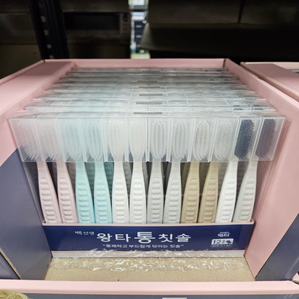 백선생 왕타 대왕칫솔 통칫솔 12개입 대용량 어금니 화이트 숯 블랙