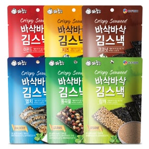 튀기지 않고 4번 구운 마로칩 바삭바삭 김스낵 6봉 아몬드 치즈 코코넛 멸치 통곡물 참깨