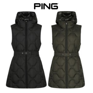 핑 골프웨어 여성 겨울 이월상품 벨티드 후드 구스 다운 점퍼 롱 베스트 D4JV451