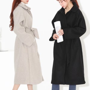 여성 겨울 하이넥 코트 여자 모직 오버핏 롱 코트