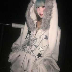 Y2K 스타일 일본 하라주쿠패션 토끼 귀달린 루즈핏 겨울 기모 후드집업