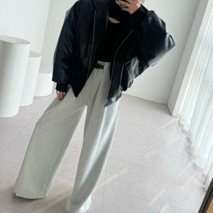 보니따스 포멀 누빔우라 레더 점퍼 오버핏 크롭 집업 겨울 아우터/ 블랙 카키