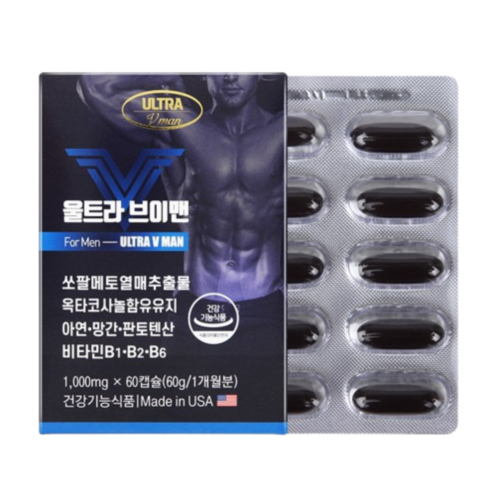 울트라 <b>브이</b>맨 쏘팔메토 <b>옥타코사놀</b> 전립선사군자 남자전립선영양제 1000mg 60캡슐