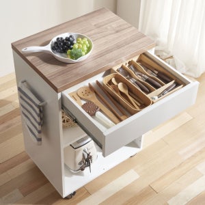 E0자재 이동조리대 주방수납장 400x565x834mm, 2단, 잉글리쉬월넛 (RZ9757)