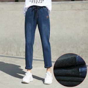 동대문스타일 노멀 워싱 배기핏 스판 융기모 밴딩청바지 여자 겨울바지 HK802(기모)