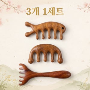 나무 괄사 얼굴 두피 바디 마사지 괄사빗 세트