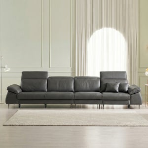 등급E0 보루네오 아트레 이태리 천연통가죽 기능성 쇼파 스툴포함, 딥그레이, 6인용