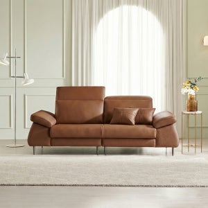 등급E0 보루네오 아트레 이태리 천연통가죽 기능성 소파 스툴포함, 카멜브라운, 3인용