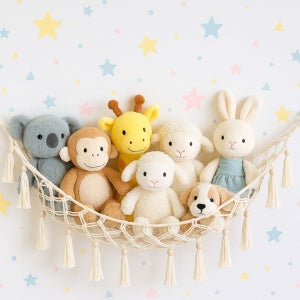 마크라메 인형 보관 그물 걸이 인형해먹 벽걸이 해먹 인테리어 삼각 빈티지 로프