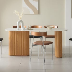 네오 세라온 템바보드 1600 세라믹 라운드 식탁 패브릭 의자 6인 세트