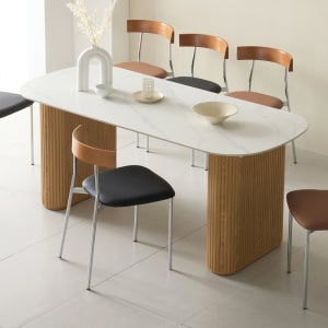 네오 세라온 템바보드 2000 세라믹 라운드 식탁 패브릭 의자 6인 세트