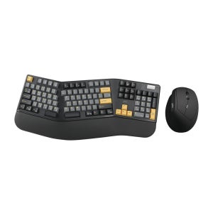 지클릭커 오피스프로 에르고M 무선 인체공학 키보드 버티컬 마우스 세트 EMK660 옐로우 블랙 몽돌 도각도각 45g