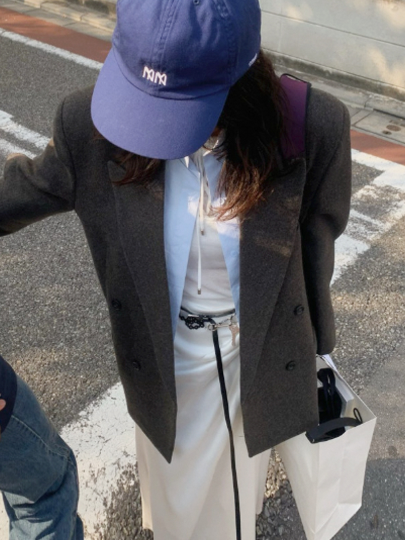 고퀄리티 겨울 가을 루즈핏 테일러드 슬릿 울 헤링본 더블 자켓 (브라운 차콜)