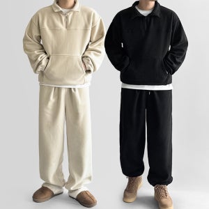 1+1 남자 겨울 반집업 트레이닝복 세트 기모 조거팬츠 커플 트레이닝 츄리닝 셋업