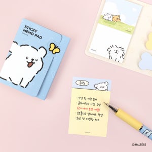 몰티즈 4단 점착 메모지 인덱스 사무용품 메모 패드 스카이블루