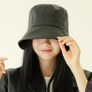 국내생산 인조가죽 와이드 무지 여성버킷햇 남자 챙넓은 벙거지모자 가을 겨울 블랙모자