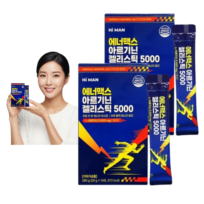 1+1 활력증진 [하이맨] 하이맨 에너맥스 고농축 <b>아르기닌</b> 젤리스틱 5000 28일분