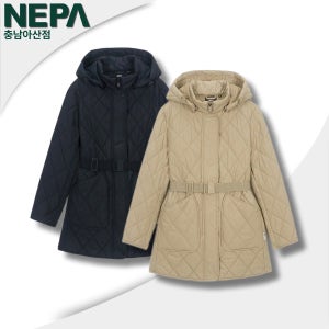 네파 경량패딩 중기장 여성 후드 허리벨트 아웃도어 일상복 보온 방수 경량패